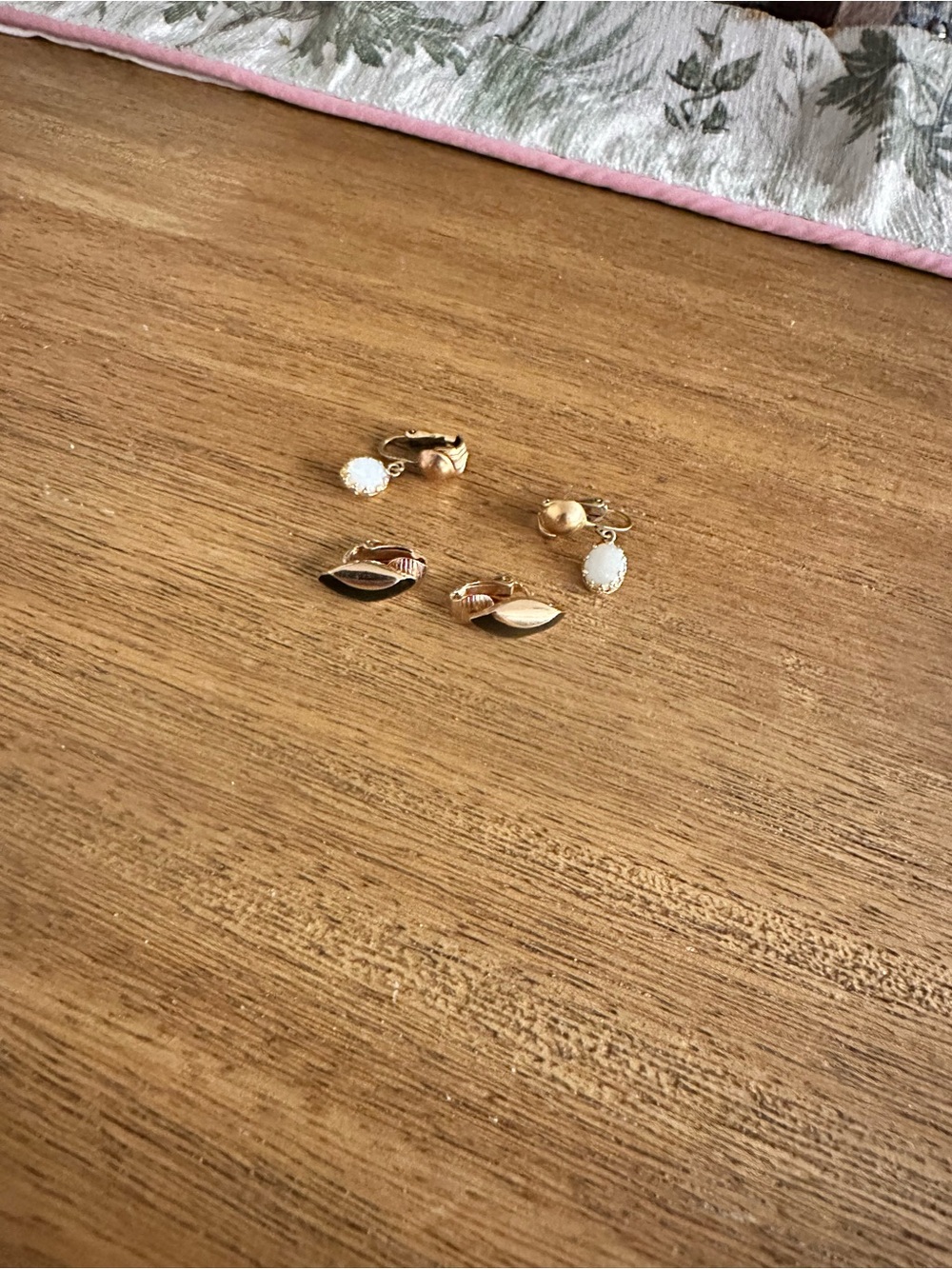 Gold Tone Clip-On Earrings Set with White Accent- Vintage- Dante